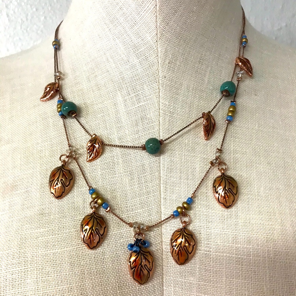 22” MULTI STRAND GOLD LEAF BEADED  NECKLACE